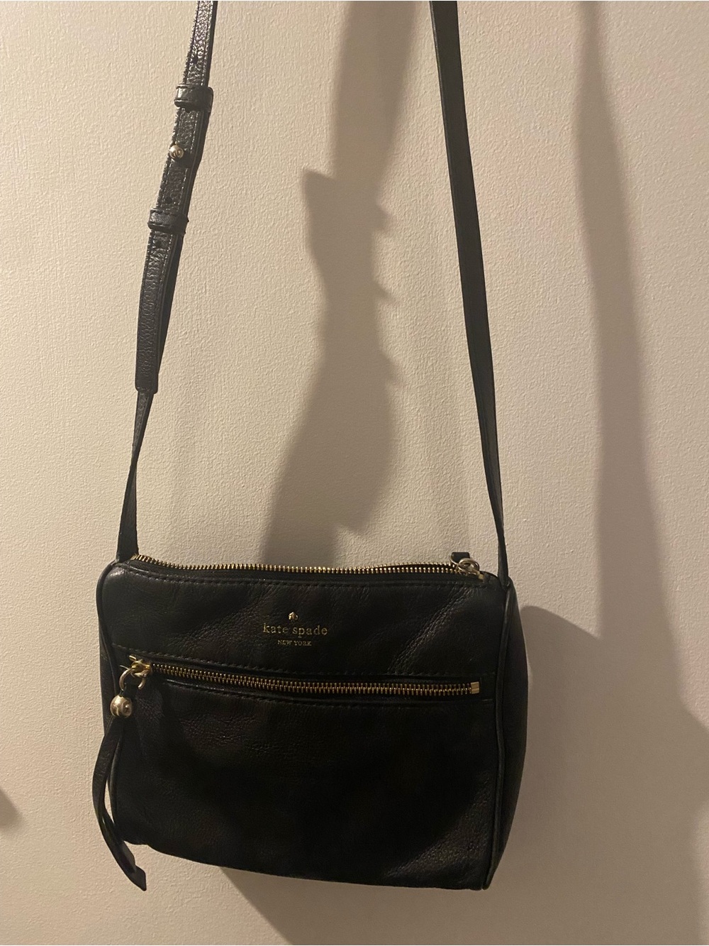 kate spade Black Leather Crossbody with Gold Hardware